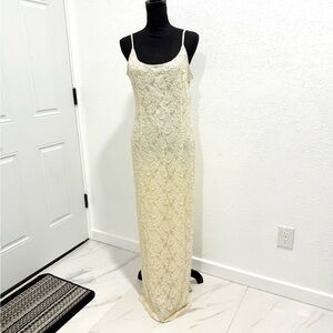Vintage Stenay Ivory Floral beaded Lace Maxi Dress 10